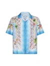 Casablanca Light Blue Bowling Shirt With All-over Graphic Print In Silk Man In Le Plongeon