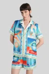 Casablanca Short Sleeve Printed Silk Shirt In Blue