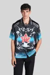 Casablanca Black Blades Short Sleeve Silk Satin Shirt In Multi