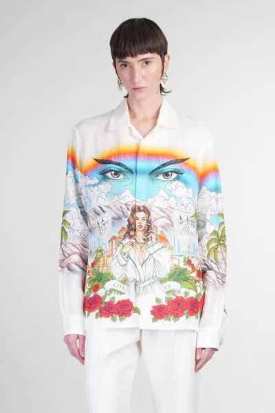 Casablanca Cuban Collar Graphic Print Long Sleeve Shirt In Multicolor