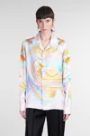 Casablanca Surf Print Long-sleeve Silk Blouse In Multicolor