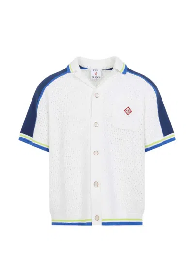 Casablanca Contrasting Trims Chest Pocket Logo-embroidered Short-sleeve Button-up Shirt In White