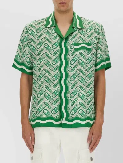 CASABLANCA SHIRT WITH POCKET AND GEOMETRIC TRIM