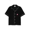 Casablanca Black Shirt With Classic Lapels And All-over Embossed Monogram In Black