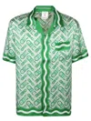 Casablanca Mens Green Ping Pong Ping Pong Monogram Cuban-collar Short-sleeve Silk Shirt In Green