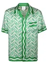 Casablanca Mens Green Ping Pong Ping Pong Monogram Cuban-collar Short-sleeve Silk Shirt In Green