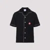 Casablanca Black Shirt With Classic Lapels And All-over Embossed Monogram In Blue