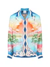 Casablanca Tennis Club Convertible-collar Printed Silk-twill Shirt In Blue
