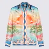 Casablanca Tennis Club Convertible-collar Printed Silk-twill Shirt In Blue