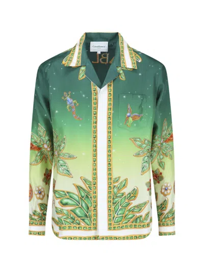Casablanca Cuban Collar Long-sleeved Shirt In Green