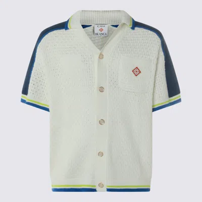 Casablanca Contrasting Trims Chest Pocket Logo-embroidered Short-sleeve Button-up Shirt In White