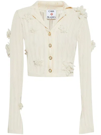 CASABLANCA CASABLANCA SHORT CARDIGAN IN KNITWEAR WITH FLOWERS