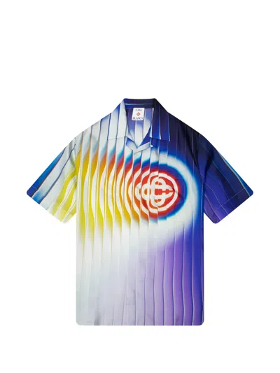 Casablanca Silk Twill Camp Collar Short Sleeve Shirt In Multi