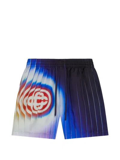 Casablanca Shockwave Stripe Silk Drawstring Shorts In Blue