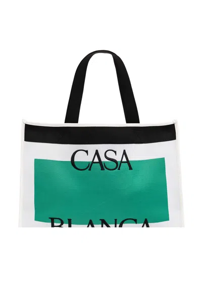 Casablanca Shopper Bag In White/ Green