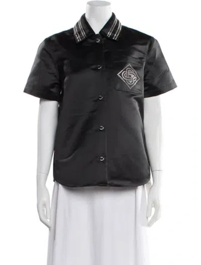 Pre-owned Casablanca Short Sleeve Button-up Top W/ Tags In Black
