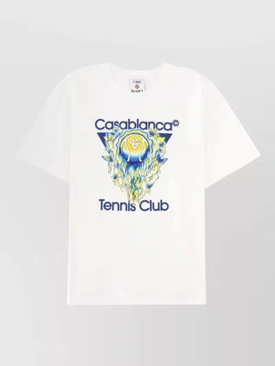 Casablanca Men White Crewneck T-shirt With Logo Print On The Front In Cotton Man