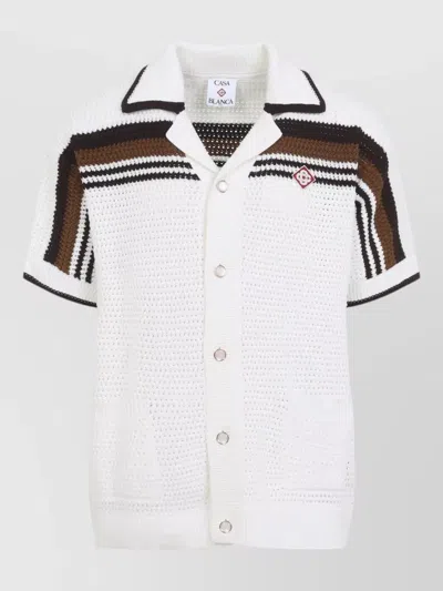 Casablanca Short Sleeve Crochet Camp Collar Shirt In White