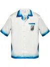 Casablanca White Shirt With Cuban Collar And Maxi Logo Printed On The Back In Silk Man