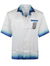 Casablanca White Shirt With Cuban Collar And Maxi Logo Printed On The Back In Silk Man