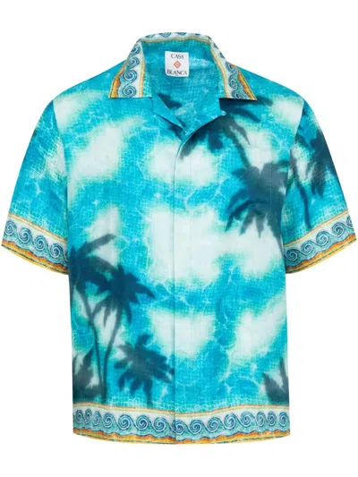 Casablanca Short Sleeve Cuban Collar Shirt In Blue
