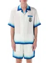 Casablanca White Shirt With Cuban Collar And Maxi Logo Printed On The Back In Silk Man In Casa Skate Way