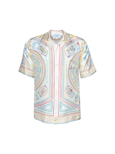 Casablanca Short Sleeve Cuban Collar Shirt Crayon Vase In Blue