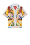 Casablanca Men's Short Sleeve Cuban Collar Shirt | Size Medium | Ums25sh00305 In La Tournade De Rose
