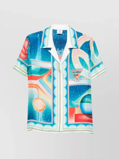 CASABLANCA SHORT SLEEVE PRINTED SILK SHIRT