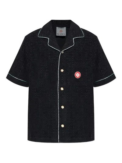 Casablanca Black Shirt With Classic Lapels And All-over Embossed Monogram