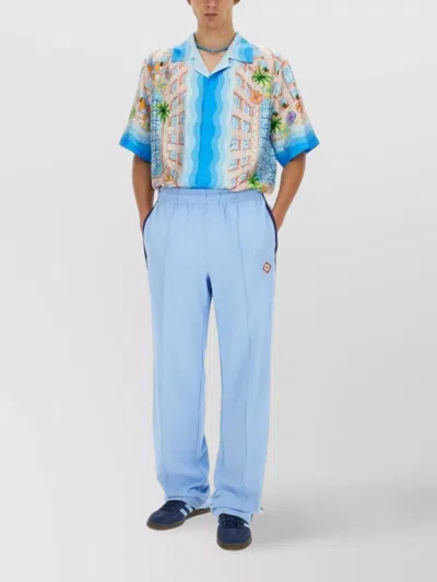 Casablanca Short Sleeve Silk Shirt With Graphic Print In Blue