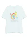 Casablanca Short-sleeved T-shirt In Light Blue Cotton With Graphic Print In Blue