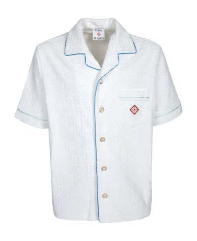 Casablanca Short Sleeved Shirt In Jacquard Cotton Blend Terry Cloth With White Monogram Men