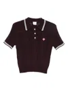 Casablanca Short-sleeved Knit Polo With Vertical Open-knit Stripes In Brown