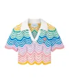 Casablanca Wave Crochet Short-sleeve Crop Polo Top In Multicolor