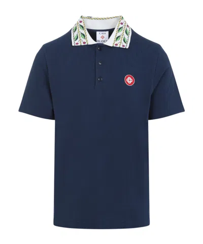 Casablanca Laurel Cotton Polo Shirt In Blue