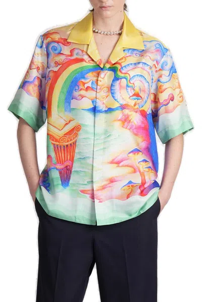 Casablanca Short Sleeved Printed Satin Shirt In Multi
