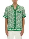 Casablanca Mens Green Ping Pong Ping Pong Monogram Cuban-collar Short-sleeve Silk Shirt In Green
