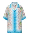 Casablanca Printed Button-front Shirt With Cuban Collar In Blue