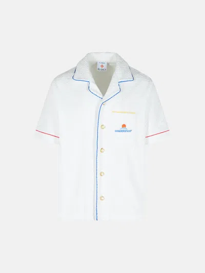 Casablanca Short Sleeved Shirt In Jacquard Cotton Blend Terry Cloth With White Monogram