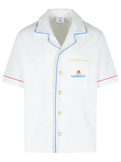 Casablanca Short Sleeved Shirt In Jacquard Cotton Blend Terry Cloth With White Monogram Men