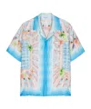 Casablanca Light Blue Bowling Shirt With All-over Graphic Print In Silk Man In White