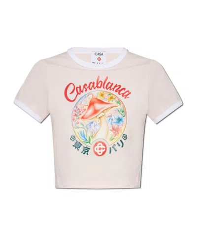 CASABLANCA CASABLANCA MUSHROOM PRINTED CREWNECK CROPPED T-SHIRT