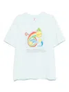 Casablanca Short-sleeved T-shirt In Light Blue Cotton With Graphic Print In Blue