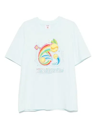 Casablanca Short-sleeved T-shirt In Light Blue Cotton With Graphic Print