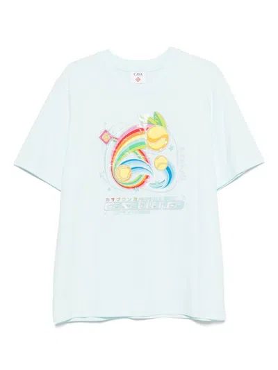 CASABLANCA SHORT-SLEEVED T-SHIRT IN LIGHT BLUE COTTON WITH GRAPHIC PRINT CASABLANCA