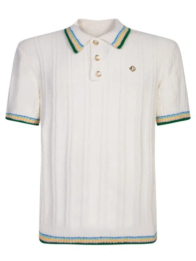 Casablanca Short Sleeves Contrast Collar With Multicolor Stripe Detail In White