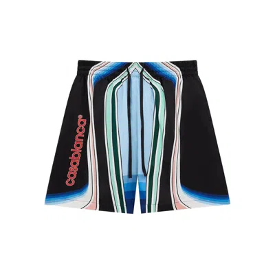Casablanca Graphic Mountain Silk Shorts In Black