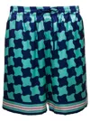 CASABLANCA BLUE SHORTS WITH DRAWSTRING AND GRAPHIC PRINT IN SILK MAN