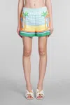 Casablanca Day Of Victory Linen Shorts In Cyan